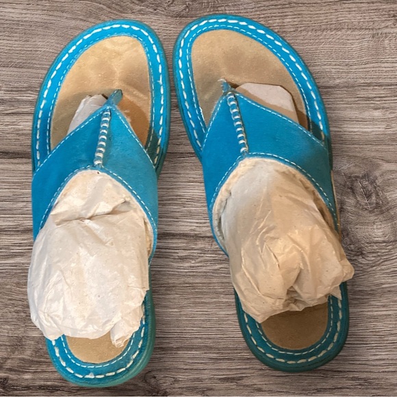 UGG Layback Suede Shearling Thong Flip Flops in Turquoise Size 4 EUC - Picture 2 of 9